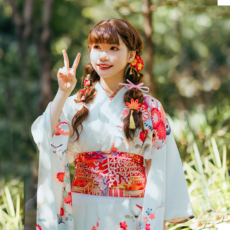 2021新款改良版振袖和服日本传统对花稿不易皱便穿和服