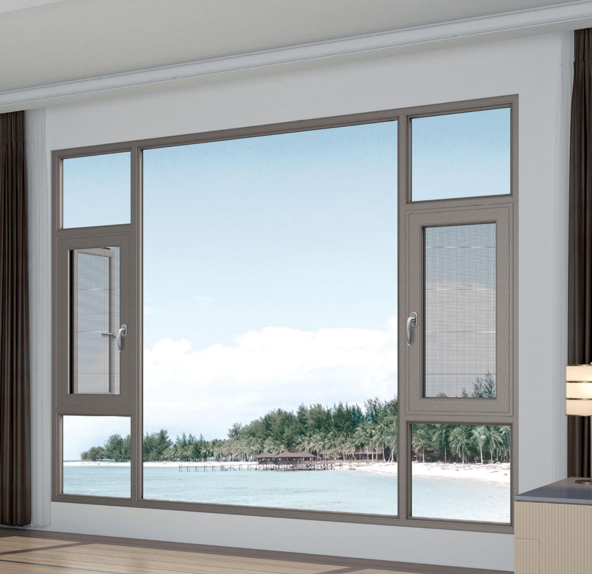 平移内倒窗断桥铝窗户护栏阳台封窗 阳台落地纱窗仿古铝合金门窗