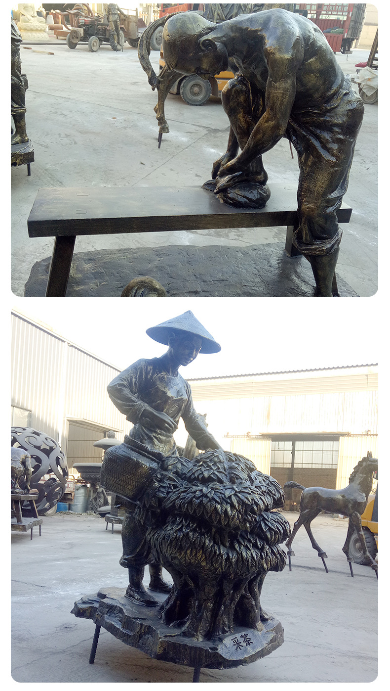 墨空铸造采茶人物雕塑纯铜制茶过程传统工艺雕塑茶楼酒店装饰摆件