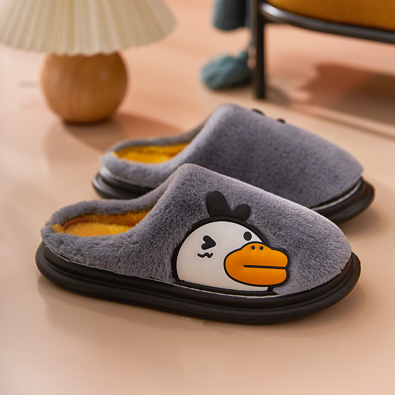 2021秋冬季家居拖鞋居家情侣男女室内外保暖日系厚底鸭子棉拖鞋