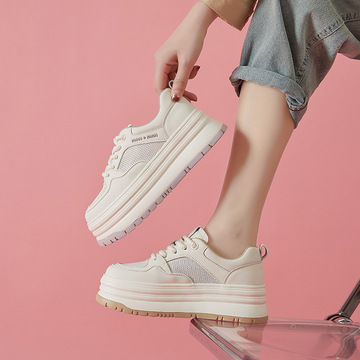 网面厚底板鞋女春夏季新款5cm跟高运动休闲鞋透气潮鞋轻便小白鞋