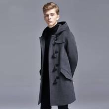 新款牛角扣羊绒大衣男士中长款加厚羊毛呢子帅气学院风冬季外套潮