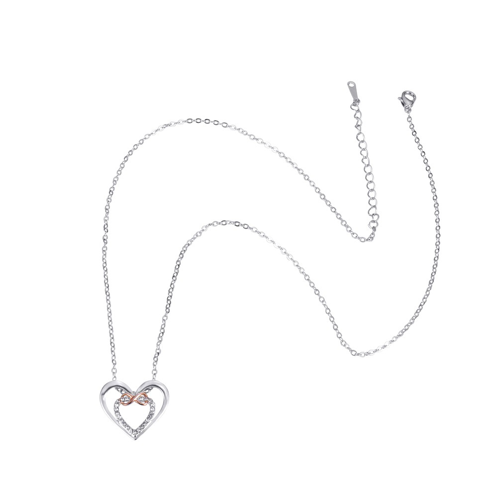 South Korea Cross-Border New Two-Color Love Necklace Women's Simple Fashion Heart-Shaped Necklace Platinum Rose Gold Clavicle Chain