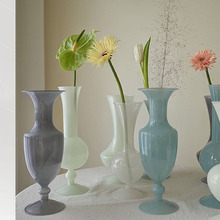 ins莫兰迪奶油色装饰复古玻璃花瓶摆件花艺插花客厅北欧家居创意