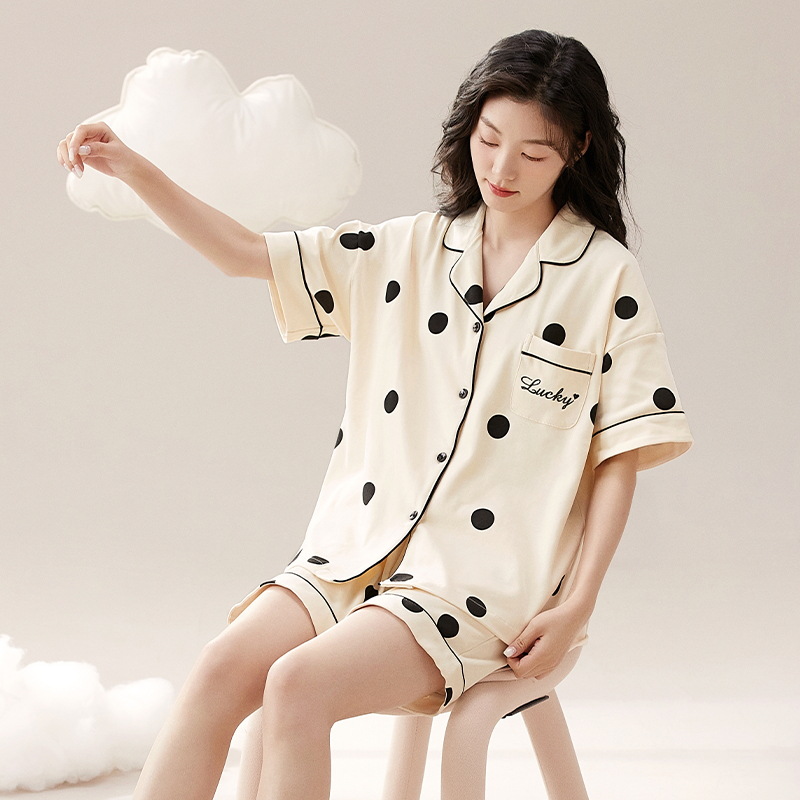 睡衣女夏季棉质短袖短裤新款宽松韩版棉质甜美家居服套装外贸批发
