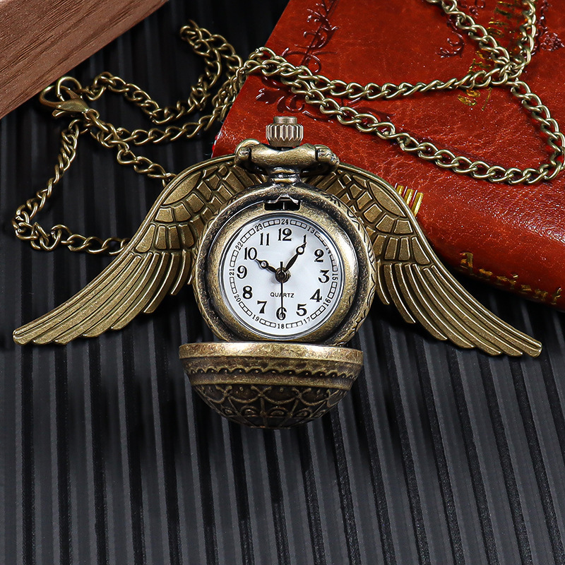 创意翻盖复古球形怀表 古铜色飞贼大翅膀怀表 项链表 学生礼品表