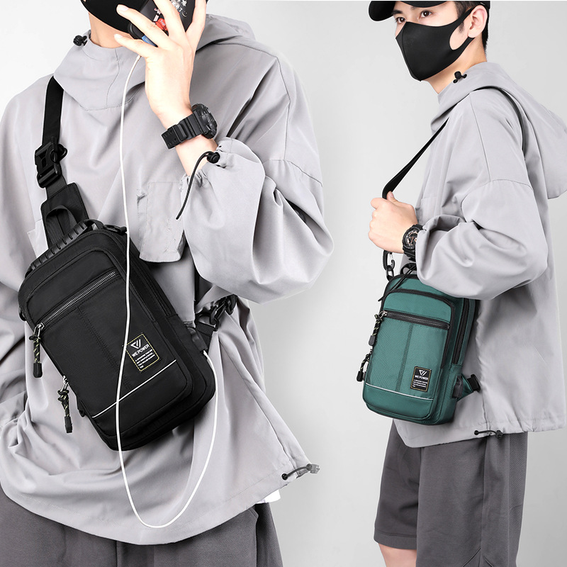 New Men's Chest Bag Crossbody Bag Trend Shoulder Bag Usb Interface Chest Bag