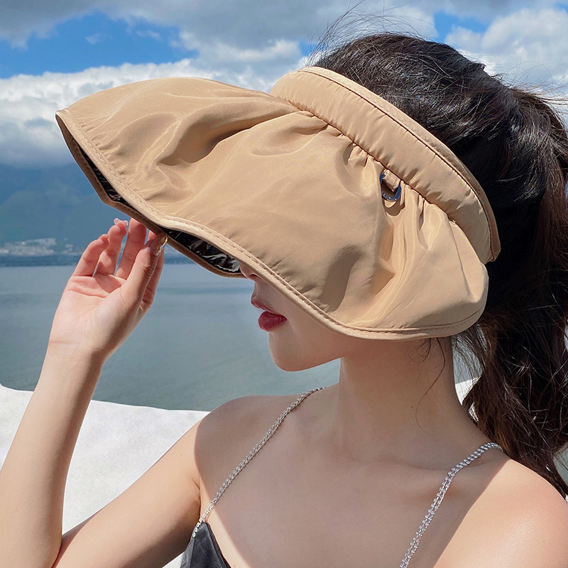 Summer Sun Hat Korean Style Sun Hat Big Brim Face-Covering Internet Celebrity Shell-like Bonnet Portable Hair Band Sun Female Cap