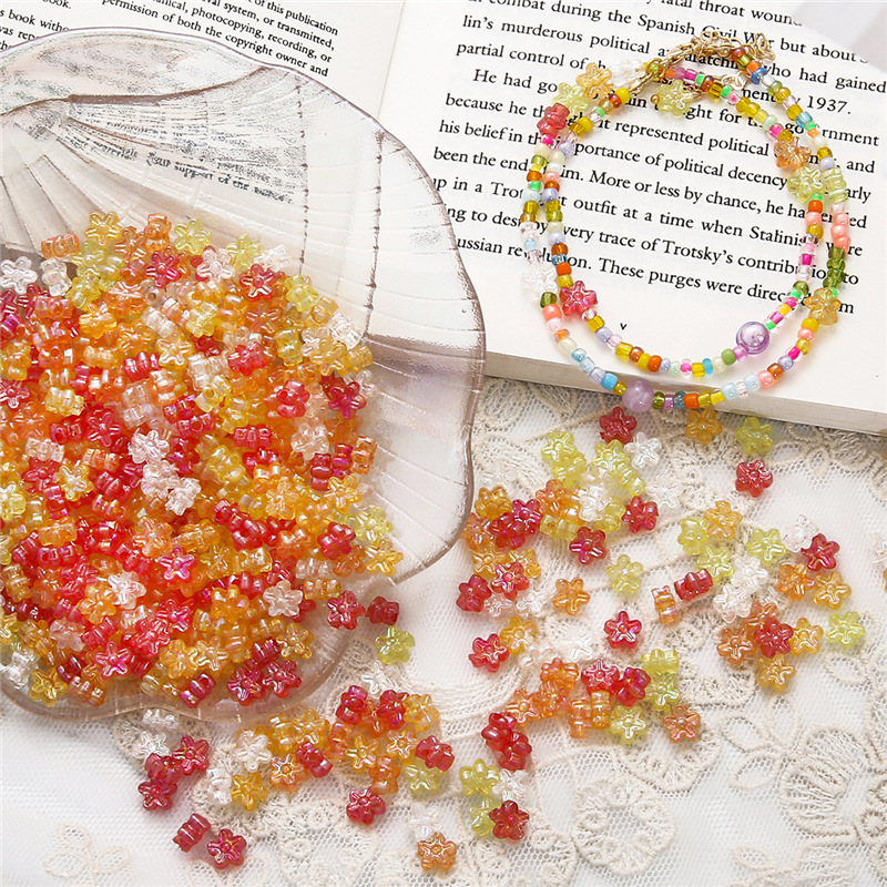 复古ab彩可爱小花朵串珠子挂件 手工diy制作耳环项链饰品配件批发