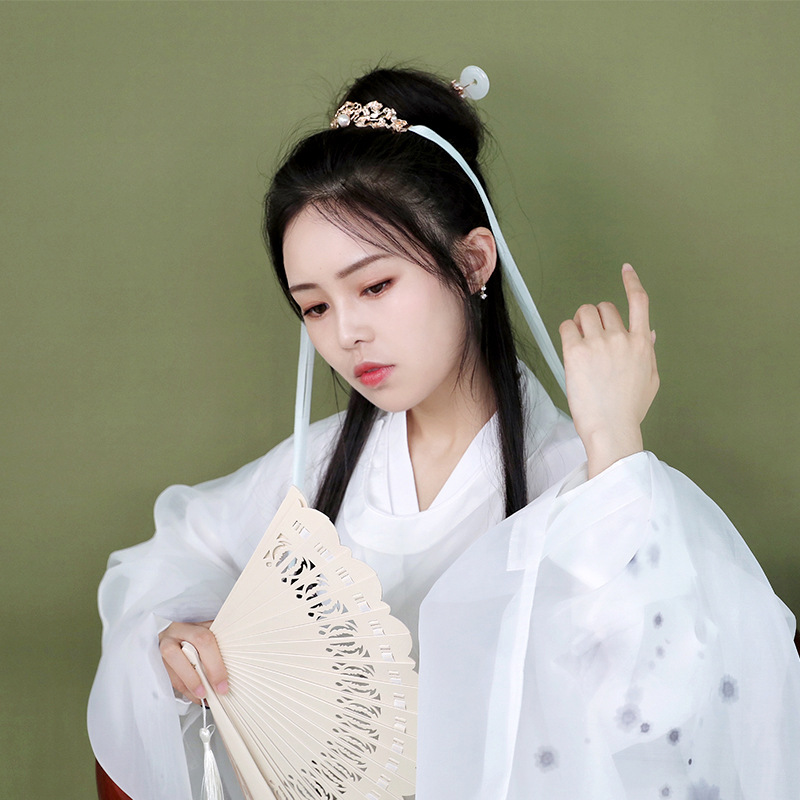 汉服发冠顶簪束发冠仙气飘带发钗簪子头饰超仙复古宫廷古风发饰女
