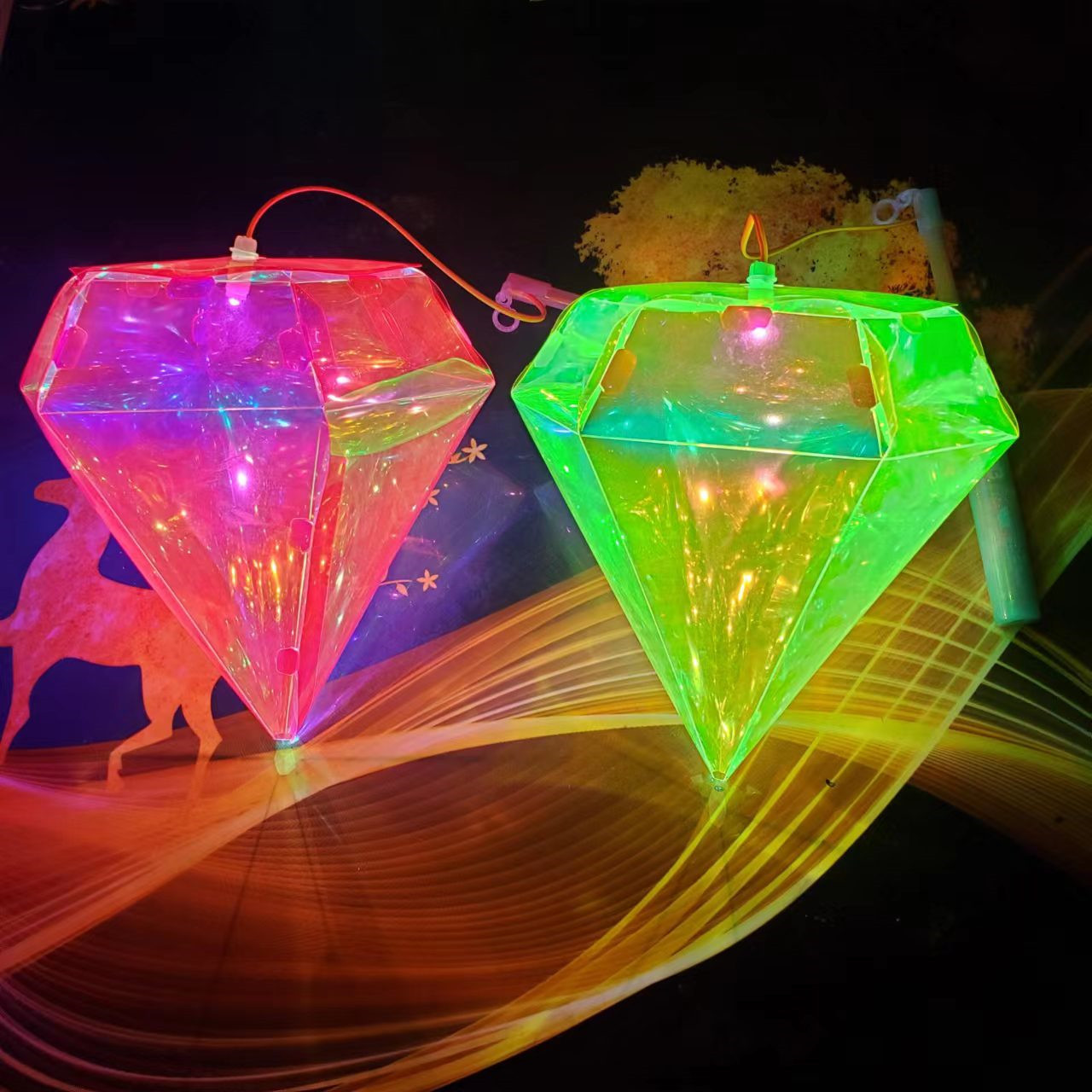 Laser Colorful Diamond Golden Film Children Diy Handmade Portable Festive Lantern Night Market Stall Hot Selling Products