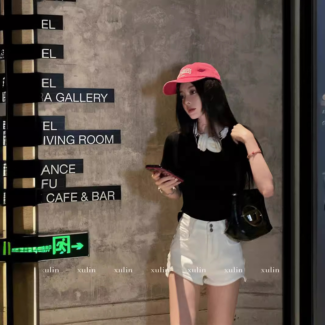 徐琳mini 2024夏季装薄款百搭复古高腰显瘦a字辣妹牛仔短裤女