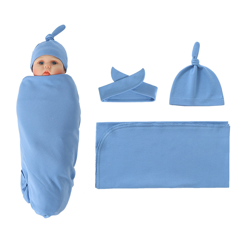 Foreign Trade European and American Newborn Elastic Cotton Gro-Bag Hat Hair Band Three-Piece Set Baby Swaddle Baby‘s Blanket 821040