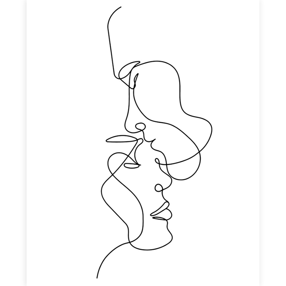 深圳工厂抽象线条女人帆布画芯 喷绘情侣相吻黑白极简客厅装饰画