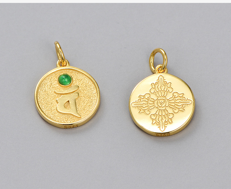 s925银古法镀金梵文十二生肖本命佛八大守护神吊坠手工编绳配件