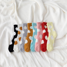厂家直供冬季日系睡眠袜 半边绒波点成人珊瑚绒韩国妹子地板袜子