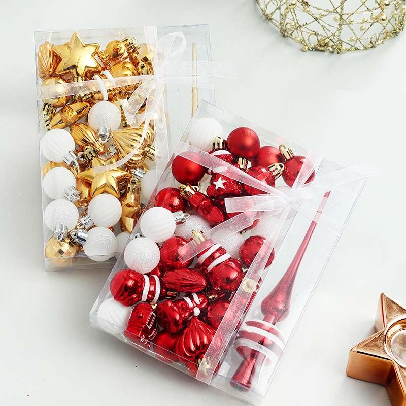 Cross-Border New Christmas Decorations 34 Sets Painted Christmas Ball Set Gift Bag Mini Christmas Tree Pendant