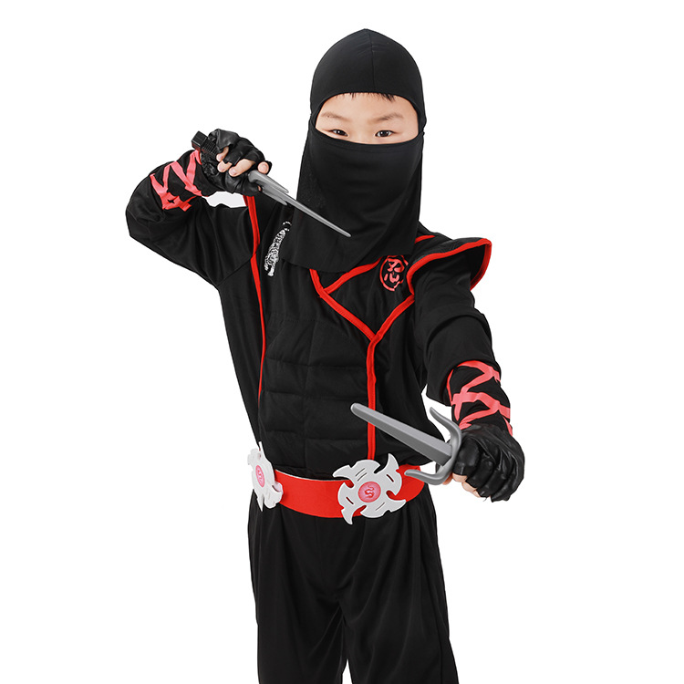 儿童忍者服装日本男孩白虎忍者肌肉衣服蒙面套装万圣节游戏扮演服