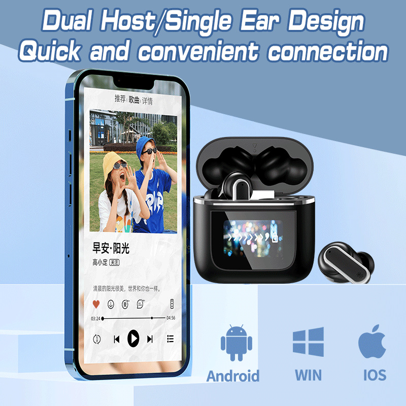 Cross-Border New Product YX-27 Smart Screen Bluetooth Headset 26 Languages Anc Noise Reduction Smart Charging Warehouse High Quality