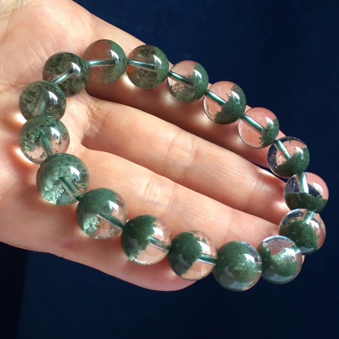 天然水晶绿幽灵手链女单圈多圈聚宝盆手串男饰品礼物