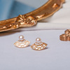 2022 new pattern Hollow shell Fan Ear Studs Silver needle ins senior natural freshwater Pearl Earrings