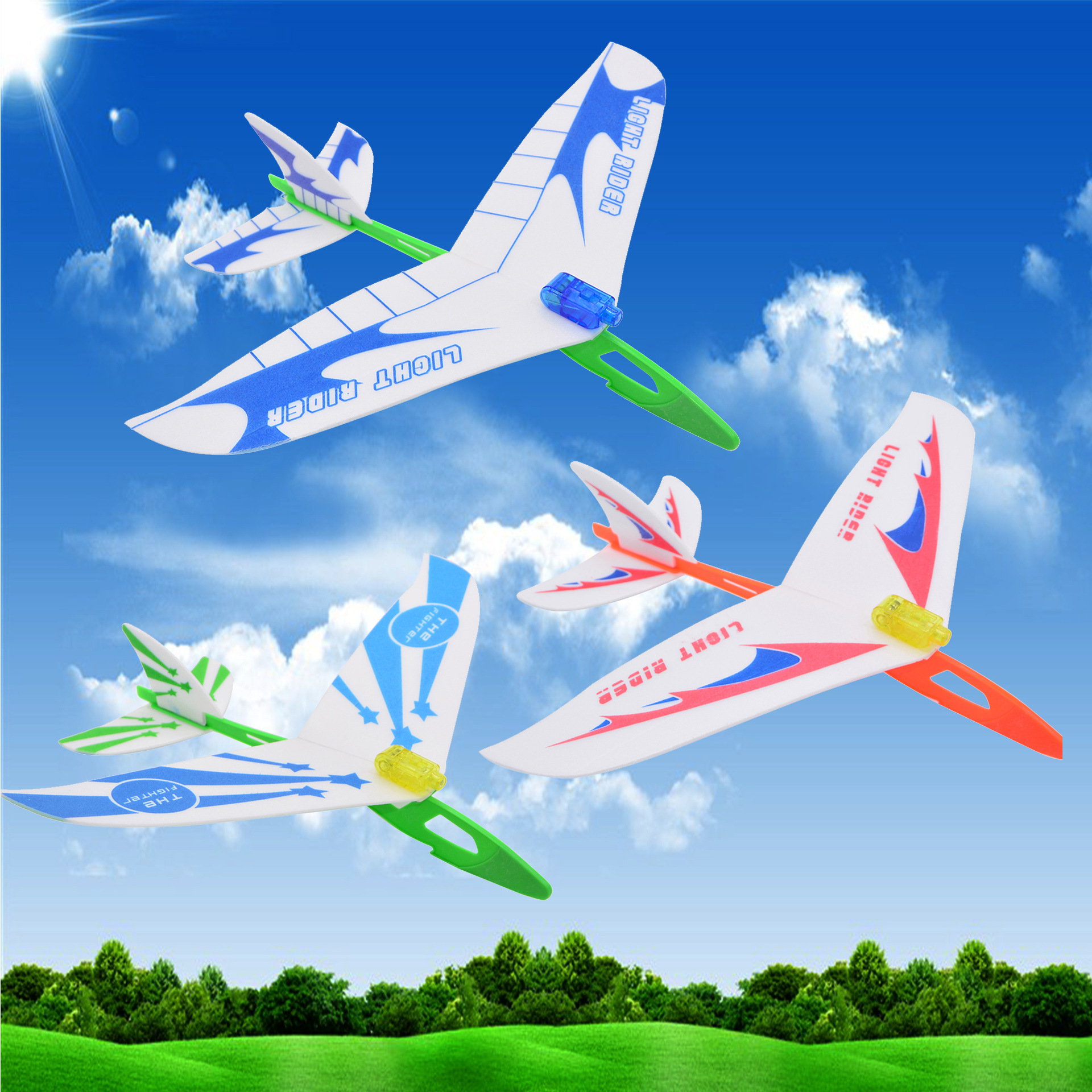 728带灯发光弹射飞机橡皮筋动力航模 回旋飞机stem制作小飞机玩具