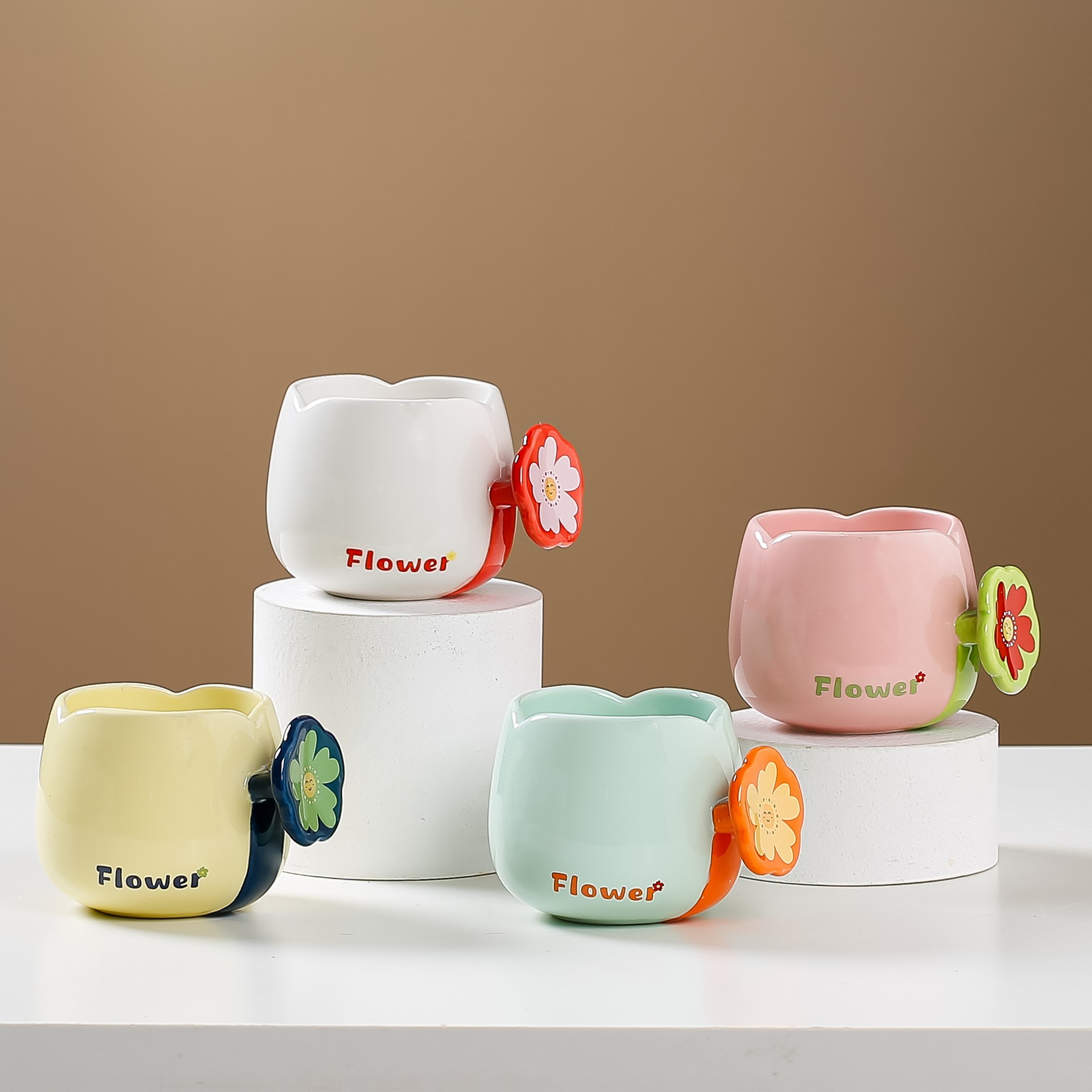 Creative Flower Ceramic Mug Good-looking Ins Style Cup Ceramic Cup Girls Summer Drinking Cup Household