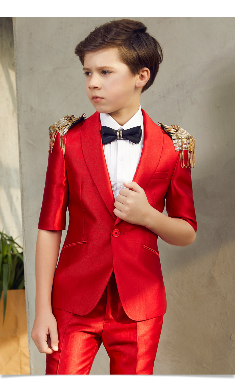 儿童礼服夏男童西装套装半袖小男孩花童婚礼钢琴走秀帅气演出服装