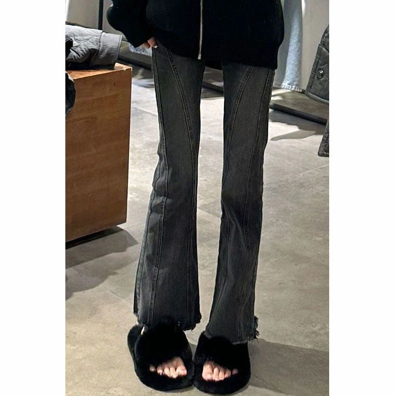 Summer 2023 American High Street Frayed Edge Slightly Flared Jeans Female Niche Hot Girl Slimming Mopping Floor Flared Trousers Tide