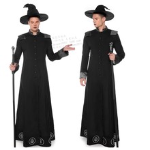 2023万圣节男巫师服装 成人角色扮演黑长袍长裙cosplay演出服