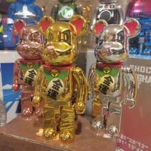 积木熊暴力熊电镀银金运招财猫 电镀金运繁荣MMJ bearbrick400%