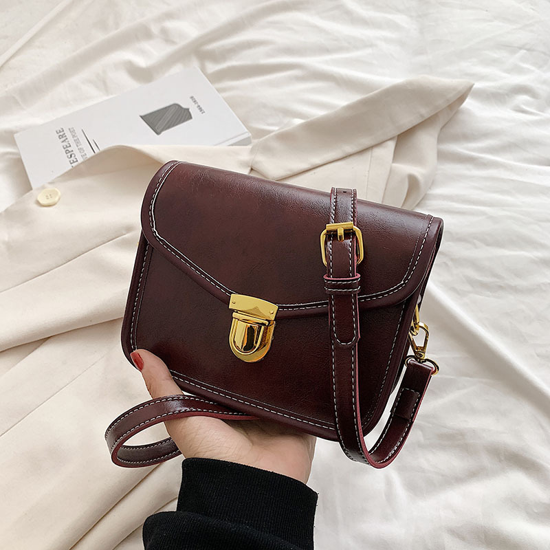 Solid Color Fashion Lock Small Square Bag Women's Bag Trendy Women's Korean Style New Fashion Shoulder Messenger Bag Pu Bag Trendy