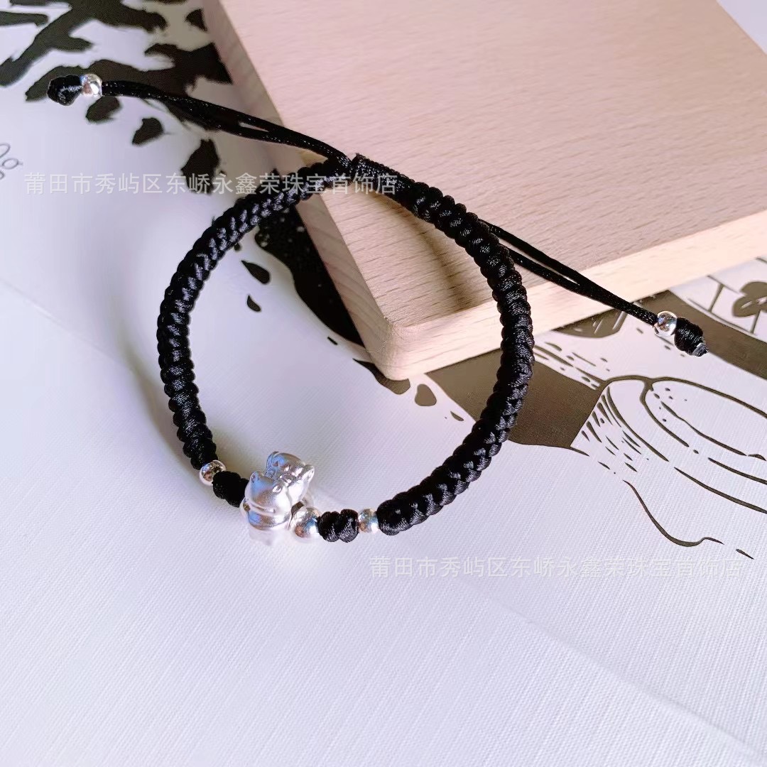 龙年3d足银999十二生肖转运珠情侣手链本命年红绳手绳编织绳批发