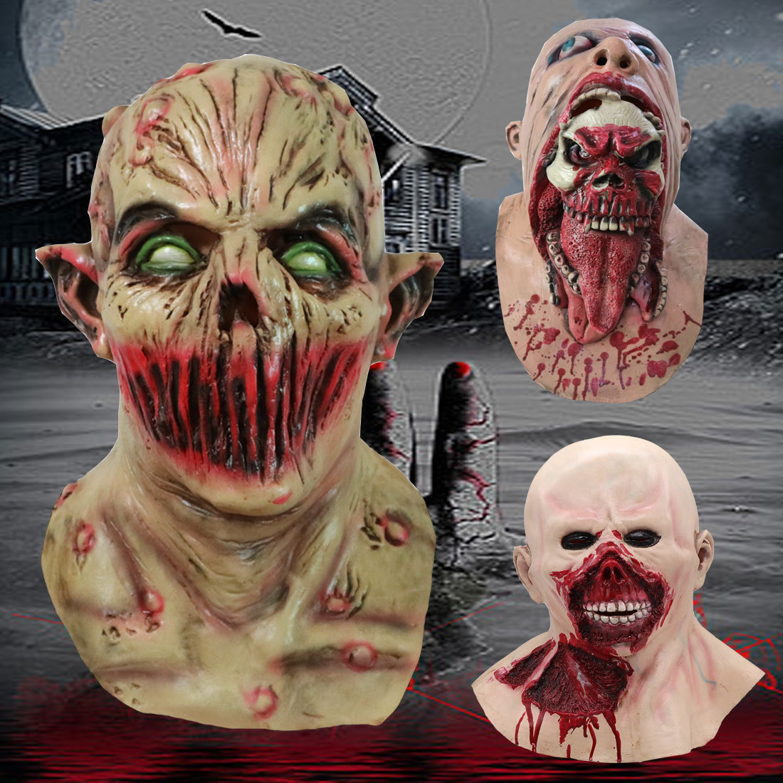 万圣节装饰恐怖鬼面具男女小丑鬼脸丧尸僵尸死神派对骷髅头道具