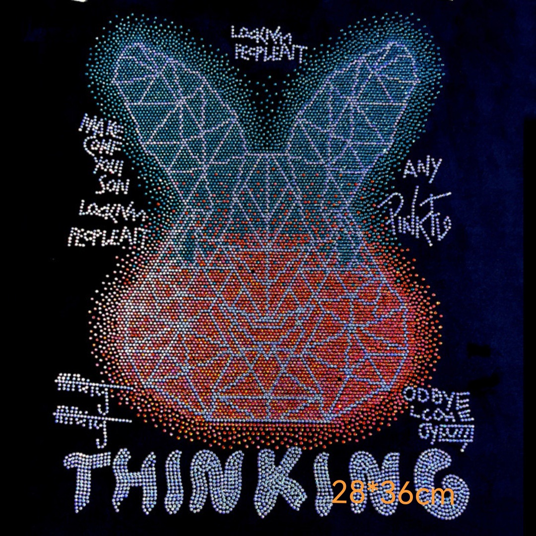 网红兔子烫钻图案diy服装烫钻烫图服装辅料水钻烫图批发