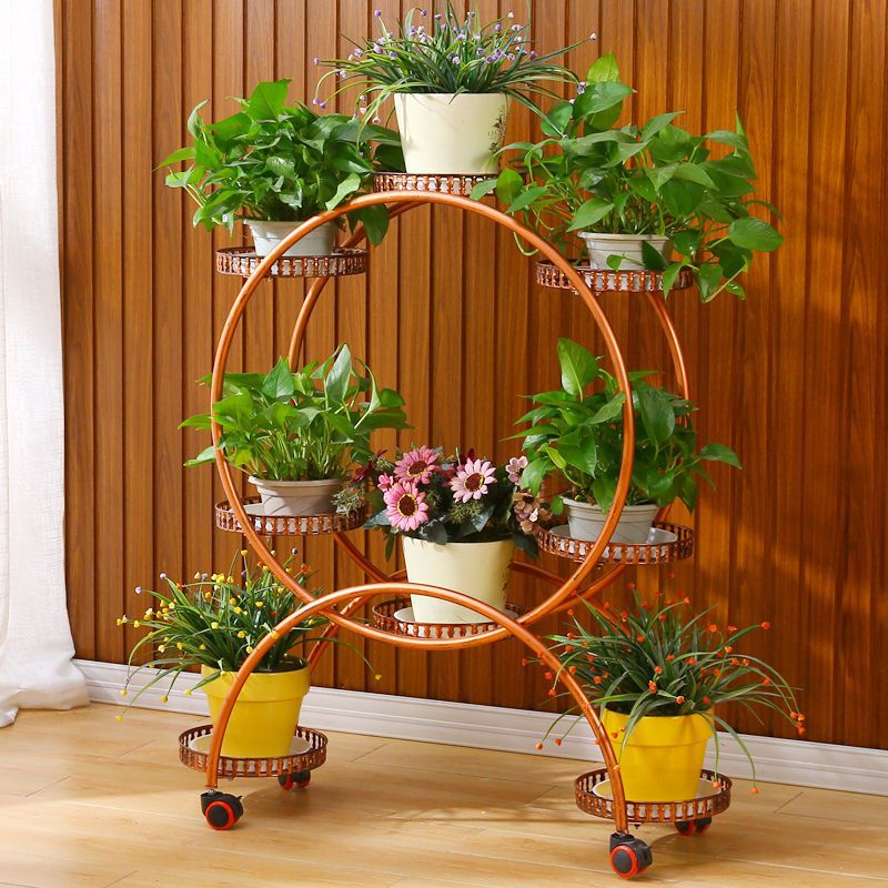 Flower Shop Flower Stand Iron Multi-Layer with Wheels Scindapsus Basin Frame Living Room Balcony Floor Movable Indoor Commodity Shelf