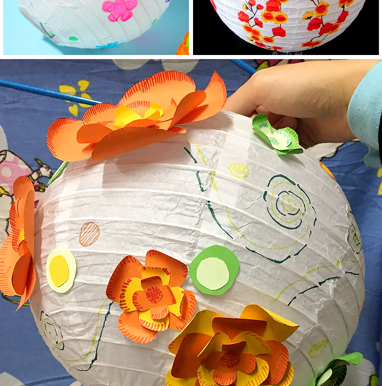 元宵节春节牛年白色纸灯笼儿童创意手工diy绘画涂鸦幼儿园装饰