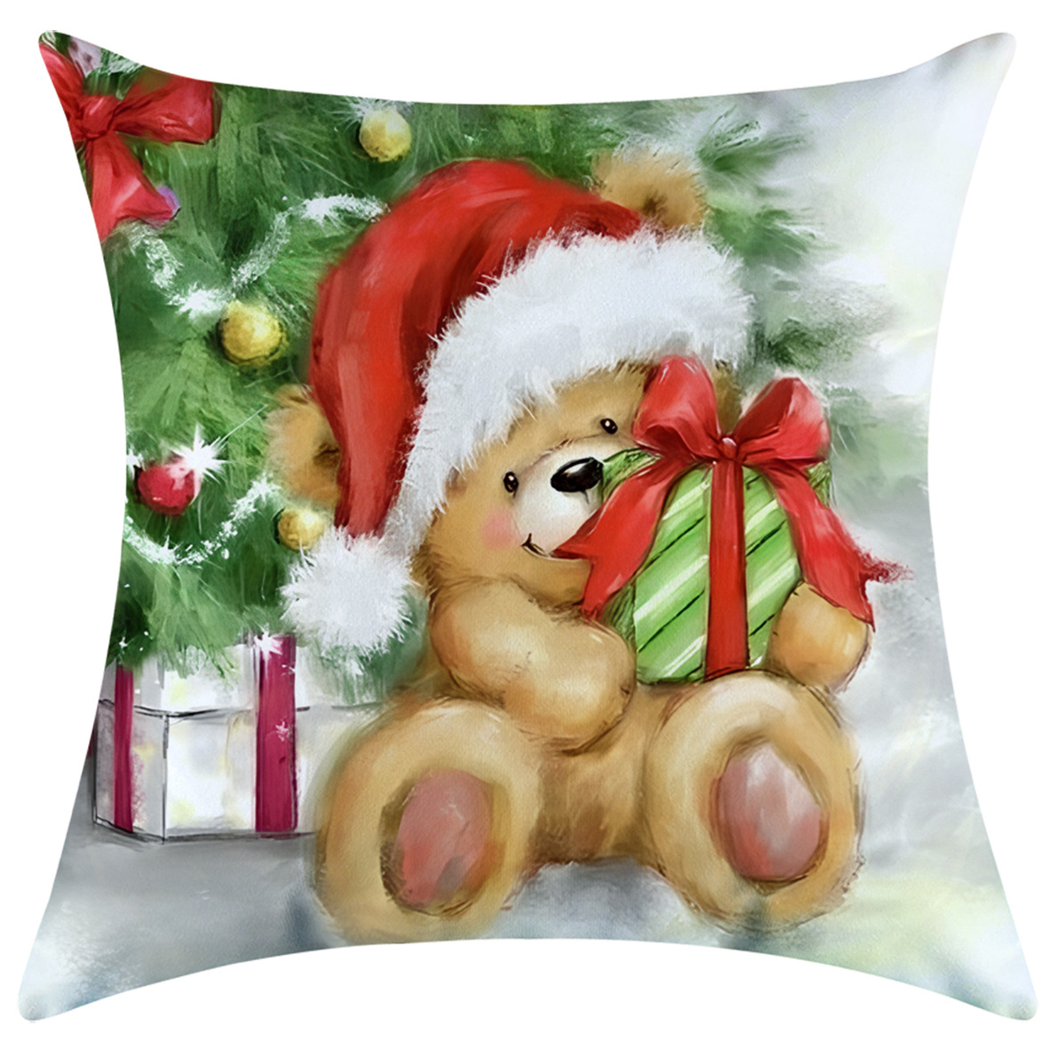 [Clothes] Christmas Cute Santa Claus Christmas Tree Short Plush Printed Pillowcase Factory Wholesale