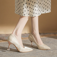 哈森秋季新款镂空细高跟尖头浅口单鞋 水钻通勤仙女鞋婚鞋hs0