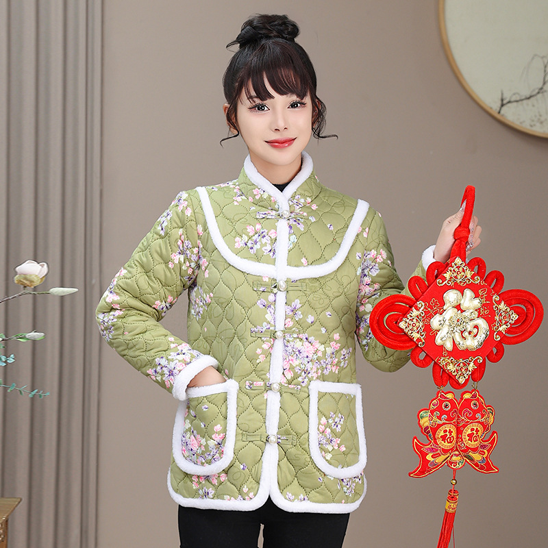 网红冬季新款棉衣女装东北加绒唐装时尚棉袄妈妈加厚保暖复古外套