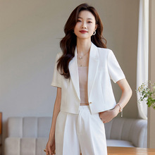 白色短款西装外套女2024夏季薄款短袖休闲小个子高级感职业装套装