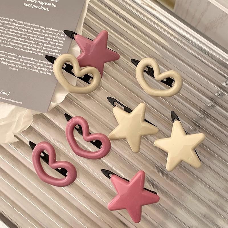 Pink Heart Earrings for Girls Barrettes Cute Sweet Trumpet Bangs Side Clip Simple All-Match Internet Celebrity Hairpin Hair Ornaments