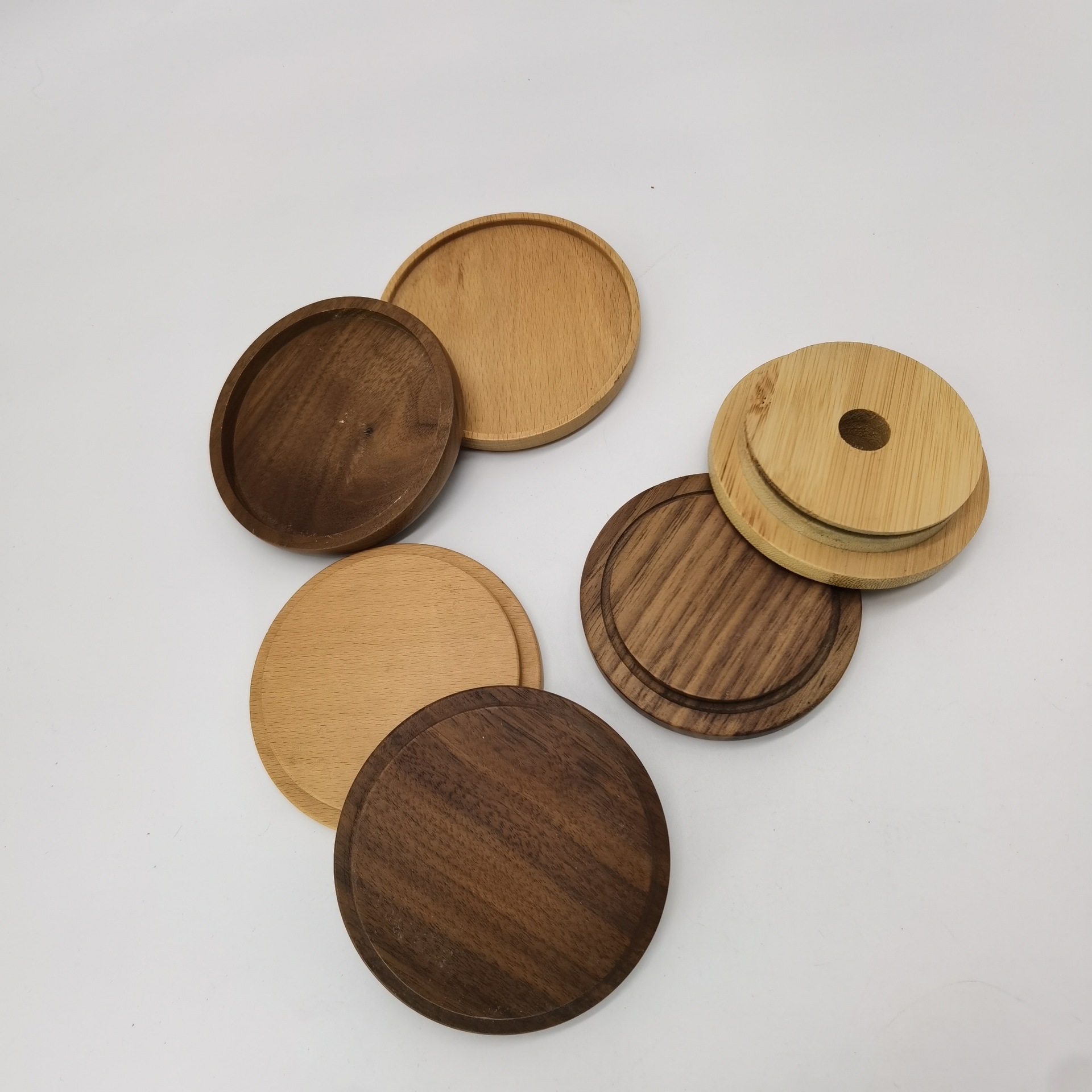 木制工艺品玻璃杯木盖茶杯盖子硅胶圈密封罐创意马克杯盖榉木杯盖