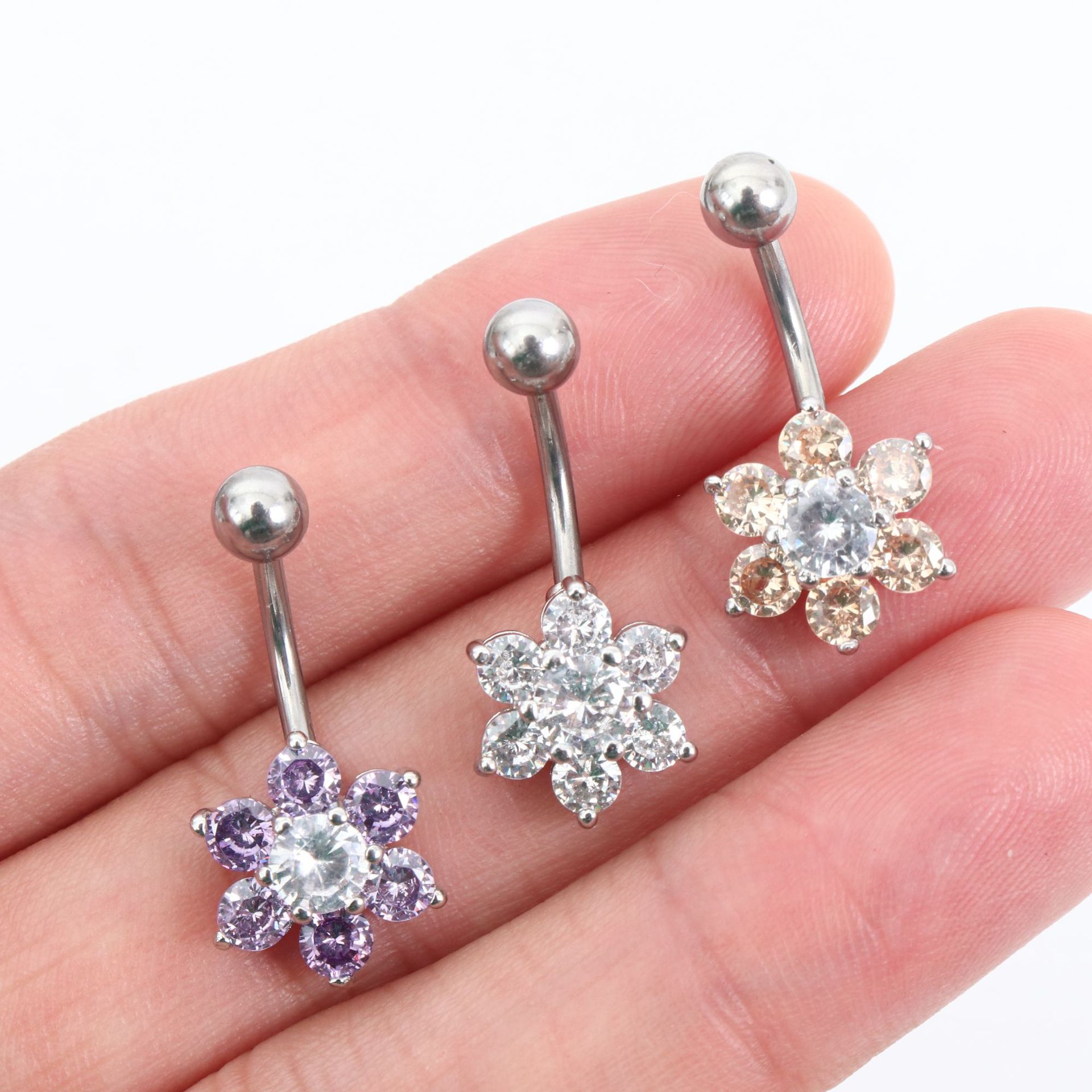 女款欧美性感几何形肚脐环 螺纹穿孔不锈钢脐钉 个性穿刺饰品批发