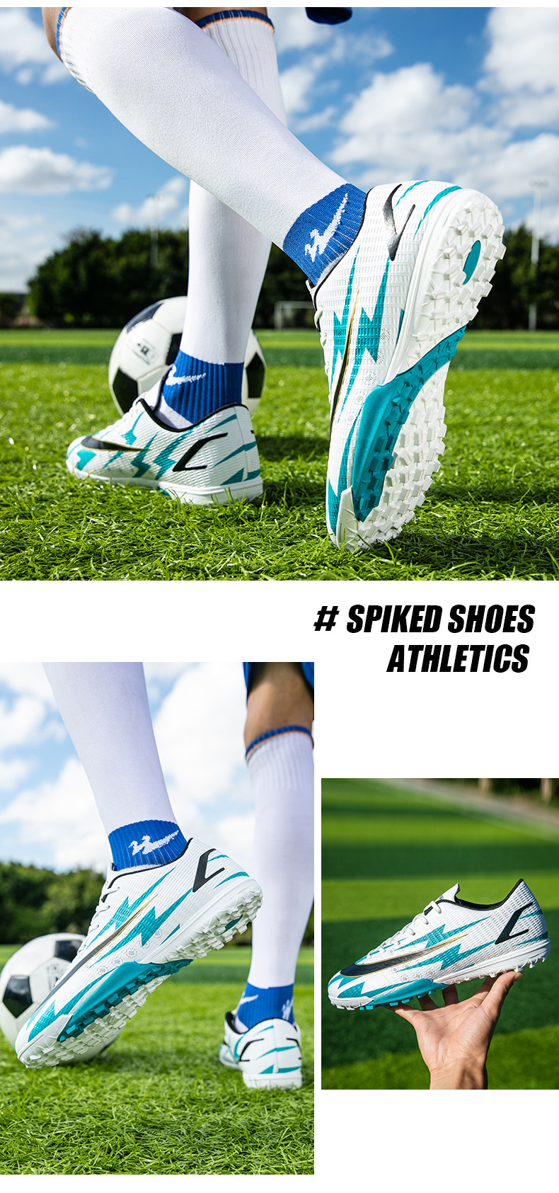 新款男子人造草坪足球鞋短钉男女成人学生碎钉tf训练鞋透气皮专业