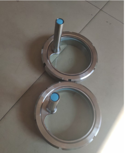 快装304卫生级玻璃管道直通视镜快开卡盘视盅不锈钢带护网卡箍式