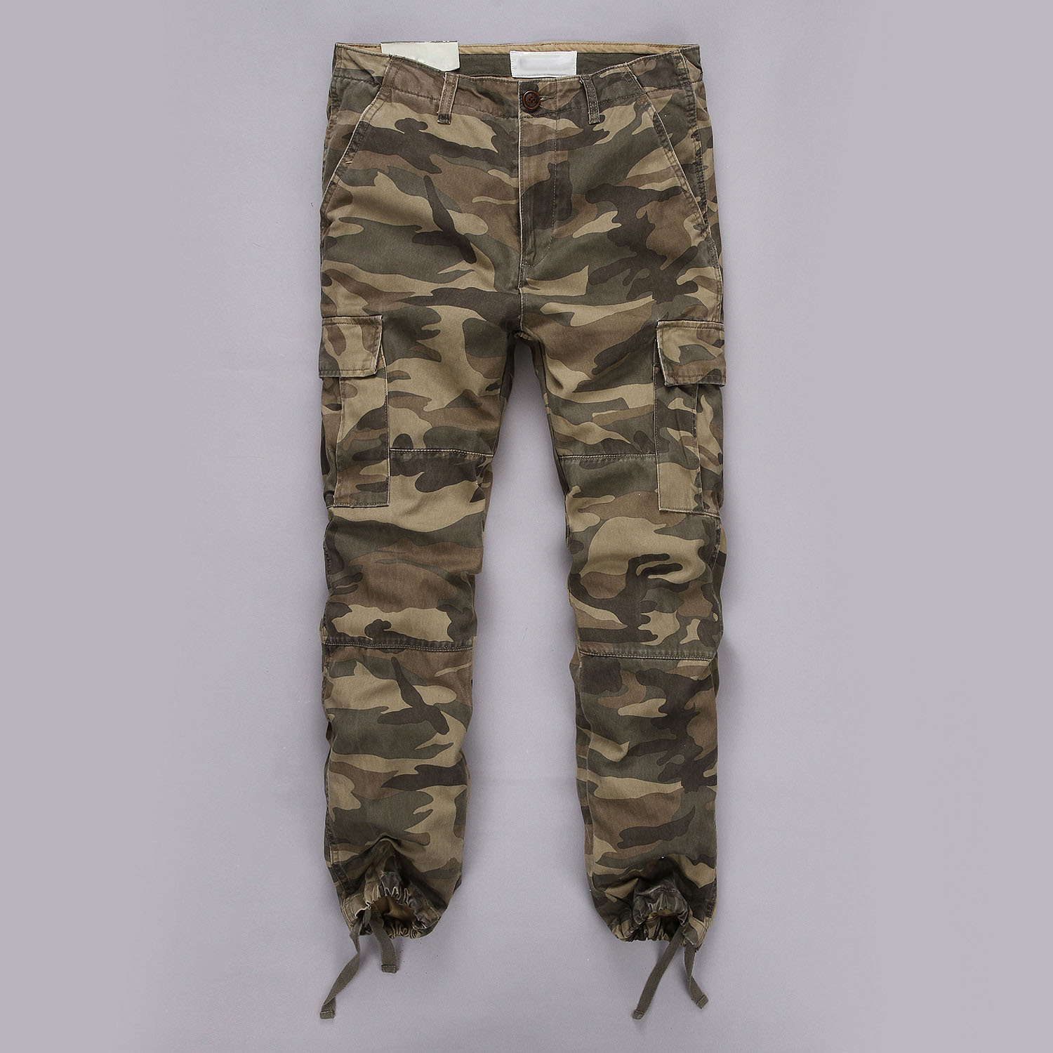 咔叽复古运动男士迷彩裤 小脚慢跑束脚运动长裤 多口袋微弹工装裤