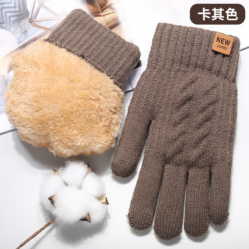 Double-Layer Men's Thickened Fleece-Lined Winter New Touch Screen Gloves Cold-Proof Warm Plush Knitted Gloves Wholesale