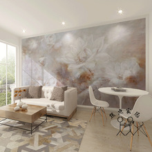 北欧手绘抽象油画花卉艺术墙纸客厅沙发电视背景壁纸简约卧室墙布