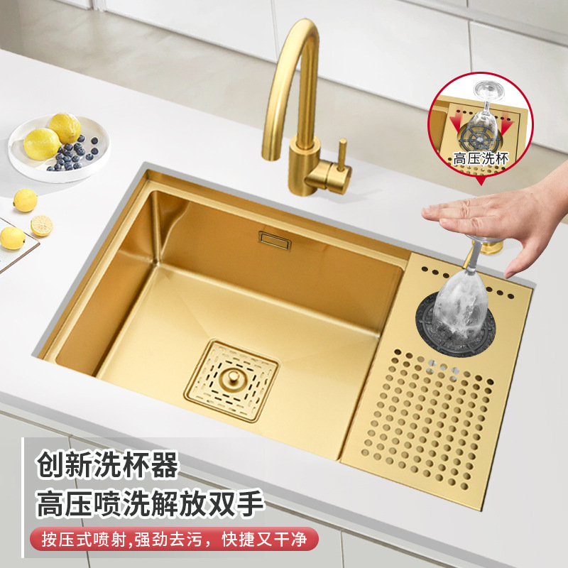 Golden 304 Stainless Steel Single Sink Middle Island Counter Bar Cup Cleaner Small Water Channel Drop-in Sink Pool Kitchen Vegetable Basin